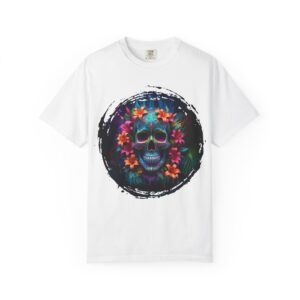 Sugar Skull Floral Grunge T-Shirt, Day of the Dead Tee, Vintage Flower Skeleton Shirt, Halloween Top, Boho Festival Clothing