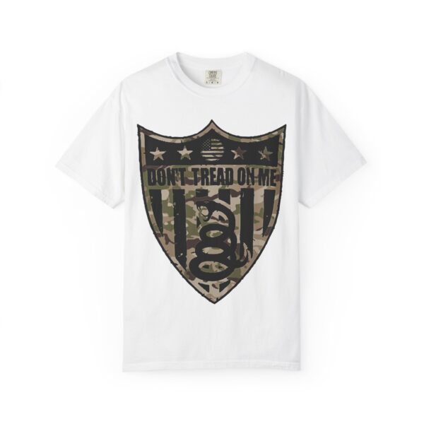 Camo Badge T-Shirt, Dont Tread On Me Tee, Unisex Graphic Top, Military Style Shirt, Patriotic Apparel